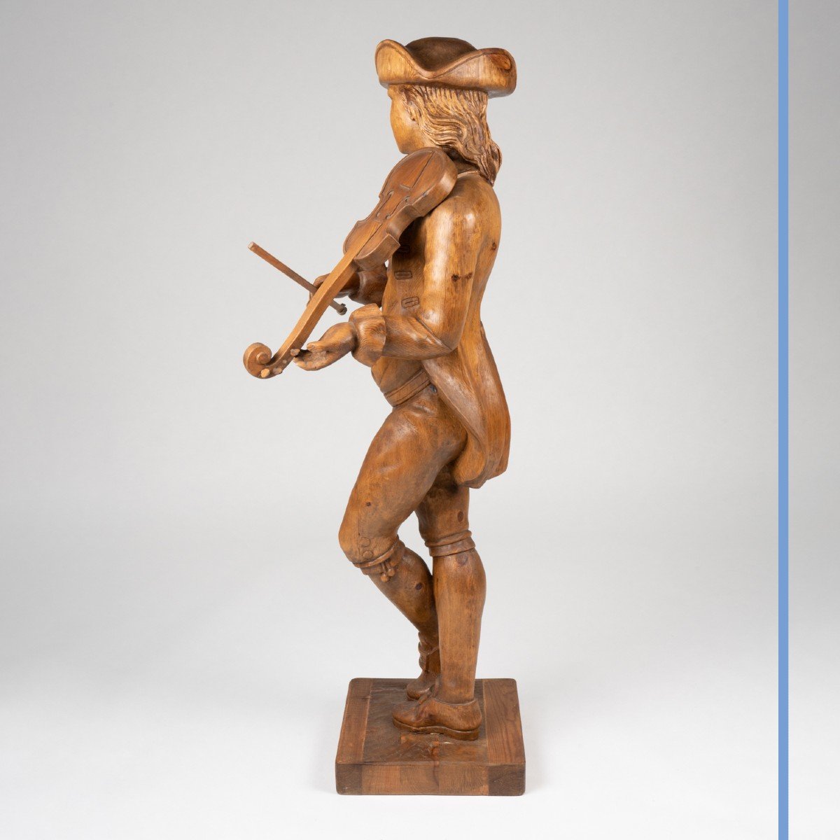 The Violinist With The Tricorn, Sculpture In Carved Pine, 19th Century-photo-2