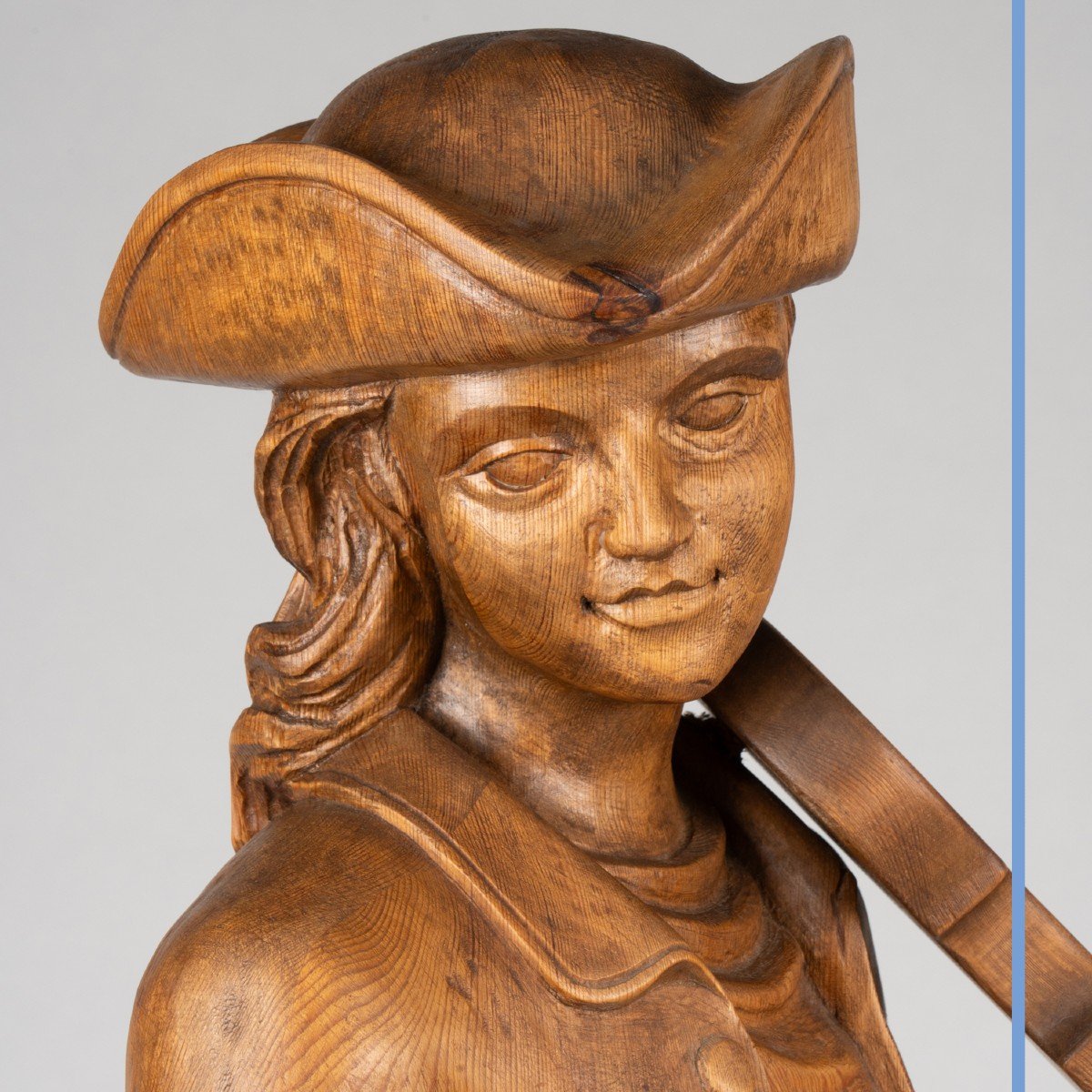 The Violinist With The Tricorn, Sculpture In Carved Pine, 19th Century-photo-4