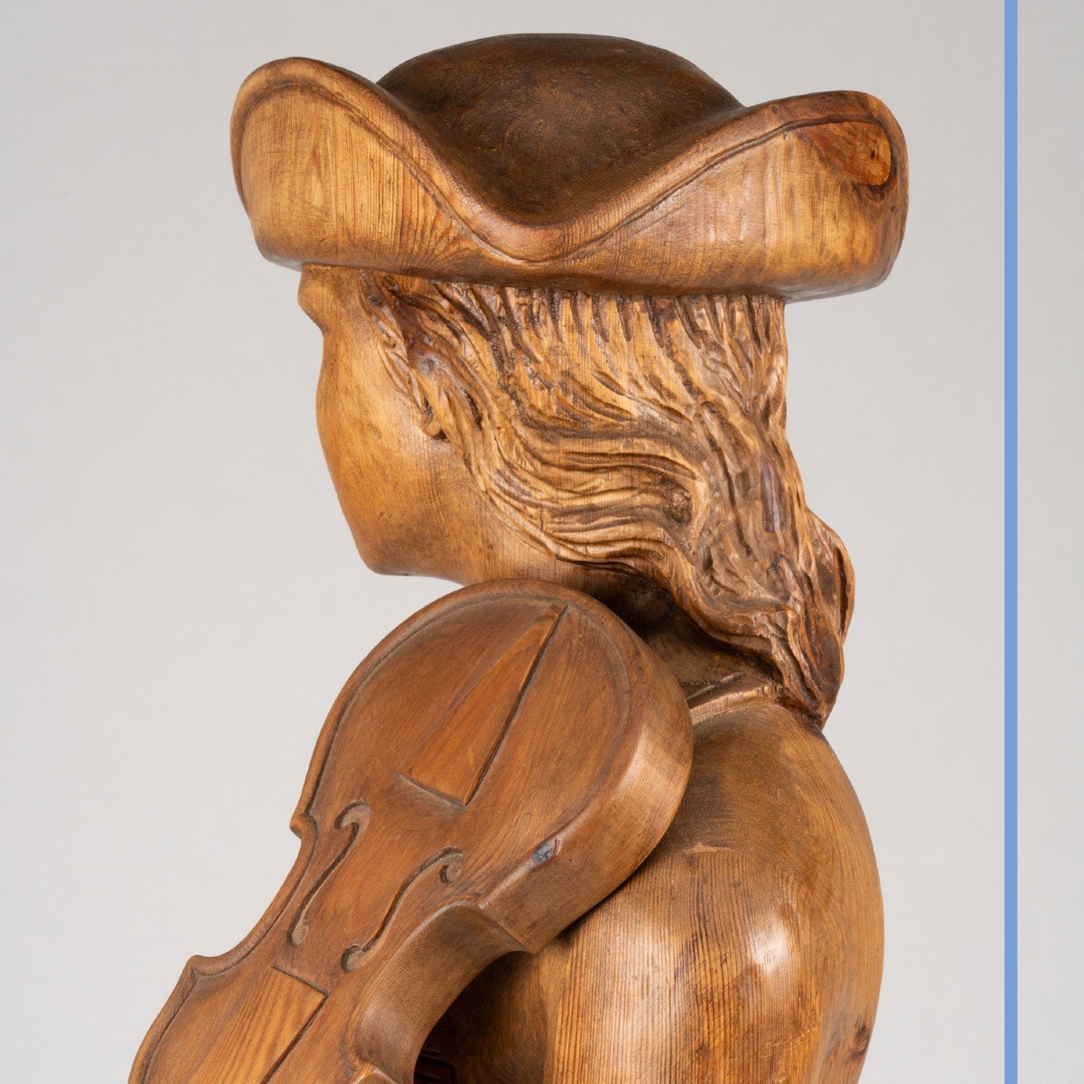 The Violinist With The Tricorn, Sculpture In Carved Pine, 19th Century-photo-5