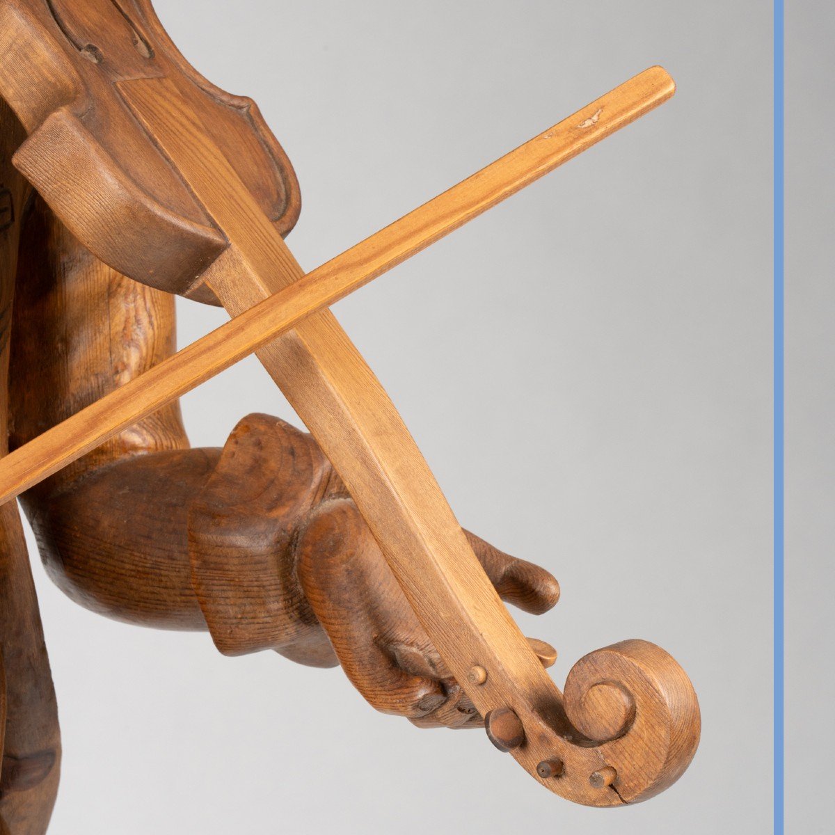 The Violinist With The Tricorn, Sculpture In Carved Pine, 19th Century-photo-8