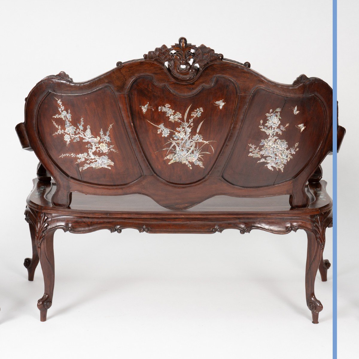 Mobilier de salon Indochinois en bois exotique incrusté de nacre, 1900-photo-3