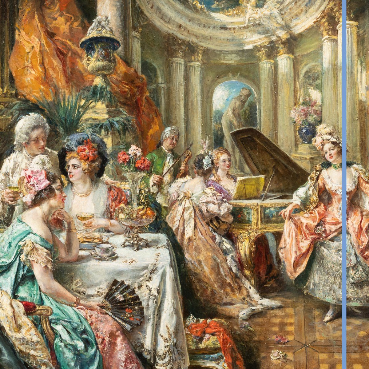 Eduardo Leon Garrido (1856-1949), Sc&egrave;ne de salon dans le go&ucirc;t du XVIIIe, XIXe-photo-2