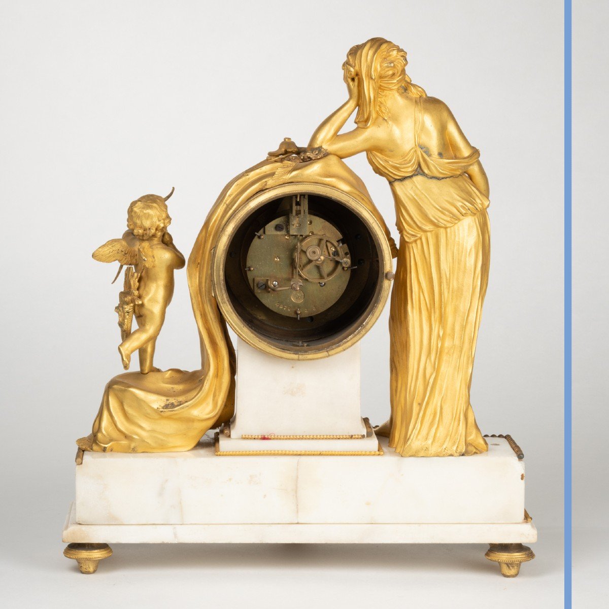 Pendule "Vénus et Cupidon" en marbre de carrare et bronze doré, XIXe-photo-4