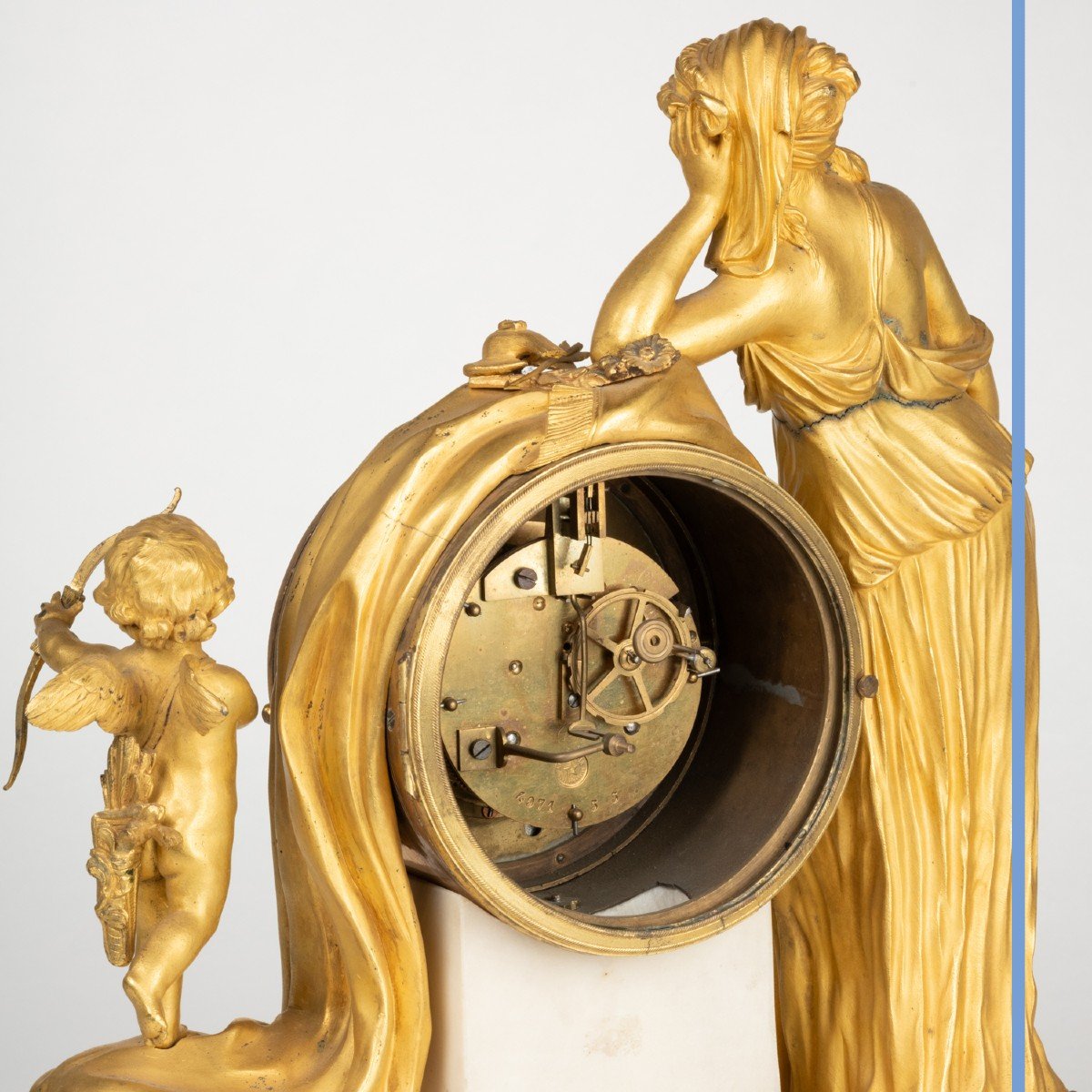 Pendule "Vénus et Cupidon" en marbre de carrare et bronze doré, XIXe-photo-8