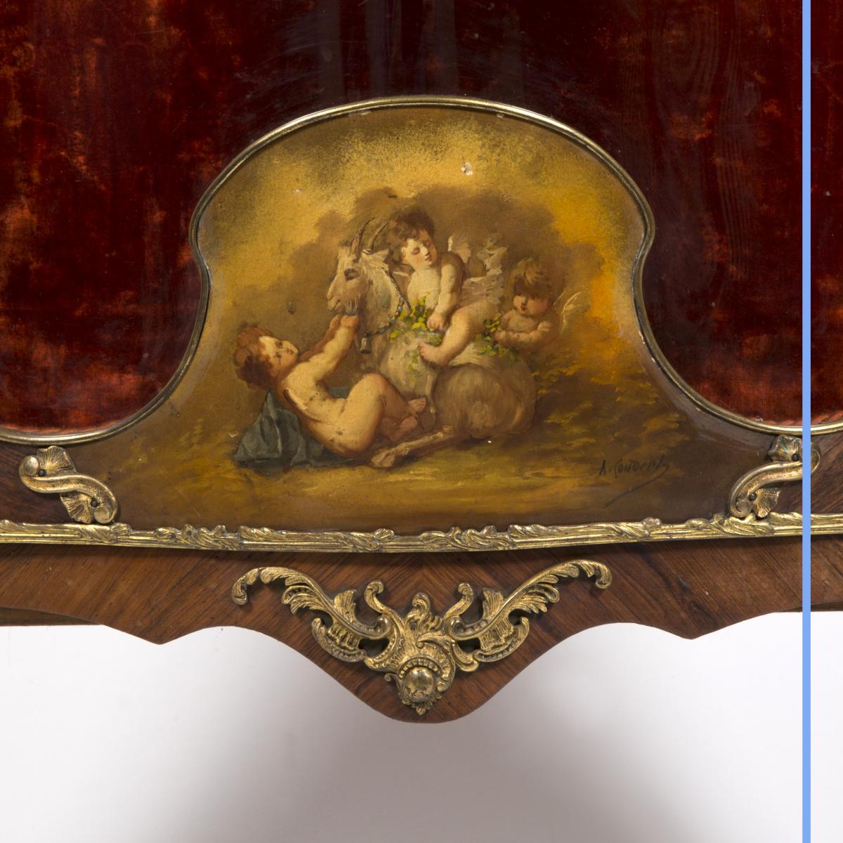 Vitrine avec une scène peinte signé A.Coudert, XIXe-photo-3