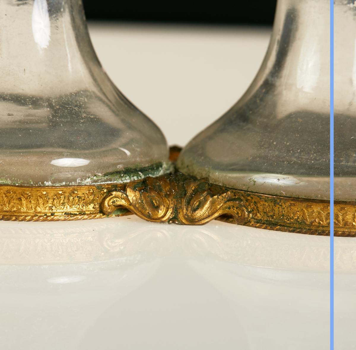 Paire de soliflores en verre taillé, monture bronze, XIXe-photo-5