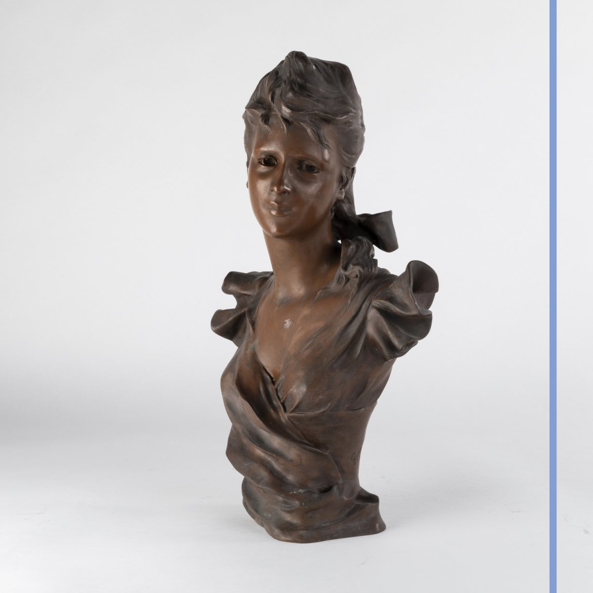 Georges Charles Coudray (1862-1932), Buste de jeune femme en bronze à patine brune, XIXe-photo-2