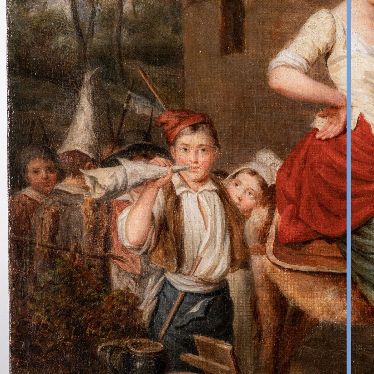 École Française, "Jour de carnaval", huile sur toile, XIXe-photo-2