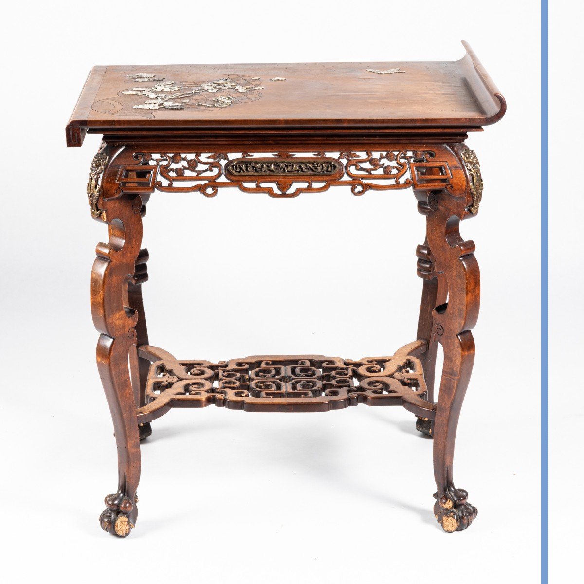 Attribu&eacute; &agrave; Gabriel Viardot (1830-1906), table toutes faces en bois et incrustations, XIXe -photo-1