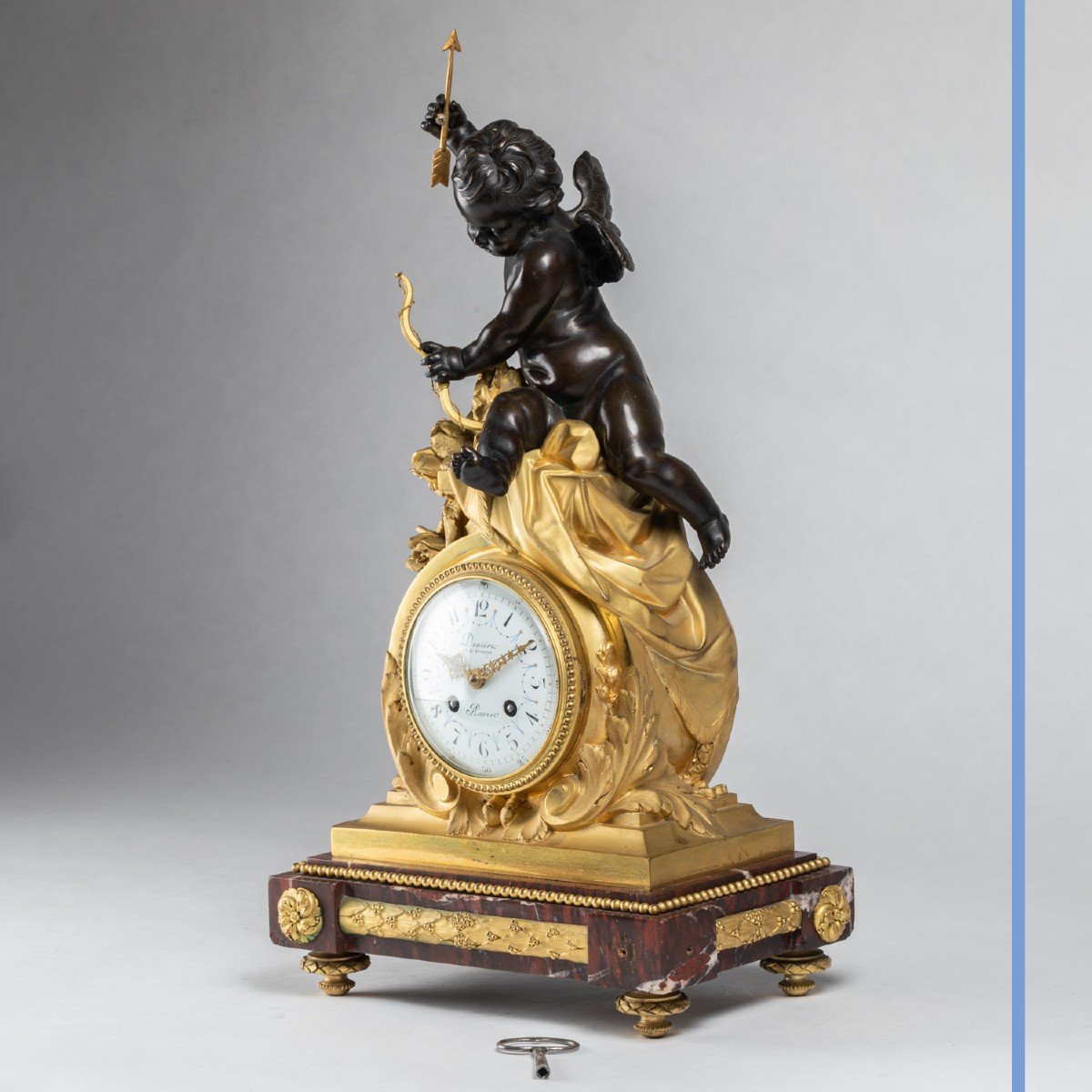 Guillaume Deni&egrave;re (1815-1901), pendule au Cupidon en bronze &agrave; patine brune et bronze dor&eacute;, XIXe-photo-2