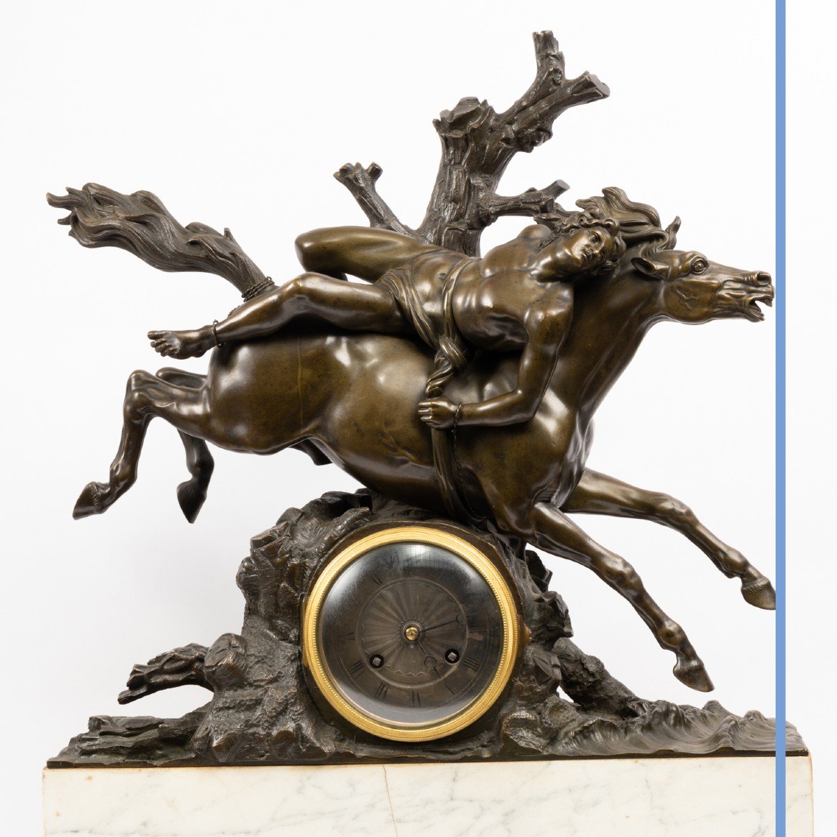Pendule en bronze et socle en marbre blanc, XIXe-photo-2