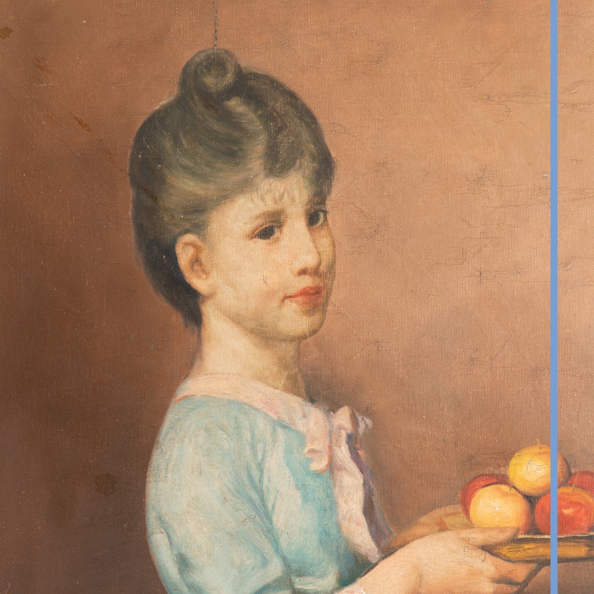 P. Norris (XIXe - XXe), Jeune fille aux pommes, huile sur toile, XXe-photo-4