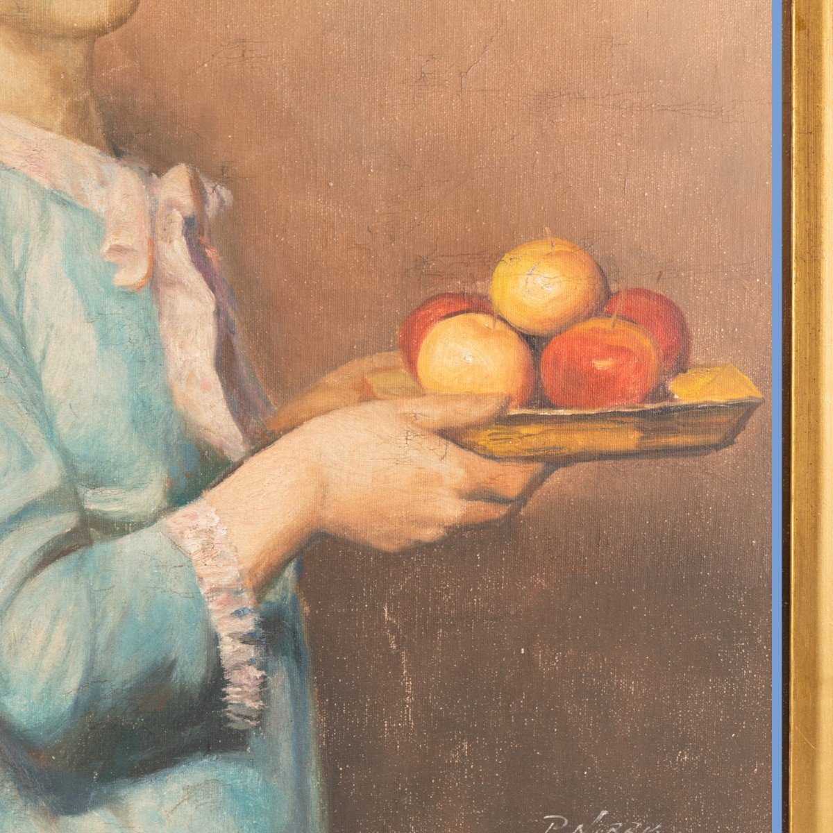 P. Norris (XIXe - XXe), Jeune fille aux pommes, huile sur toile, XXe-photo-1