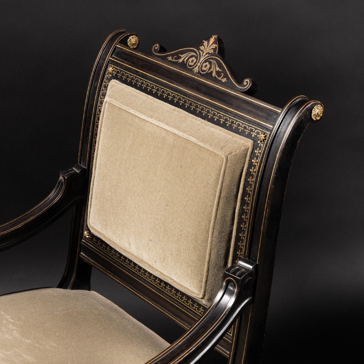 Paire de fauteuils Napol&eacute;on III en bois noirci et bronze dor&eacute;, XIXe-photo-4