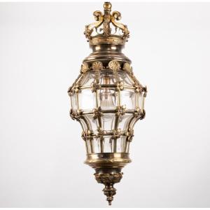 Lanterne cage  en bronze et verre taillé, XIXe