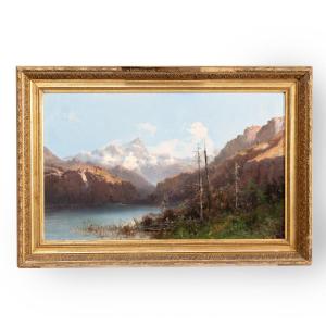 Paysage de montagne, huile sur toile, XIXe