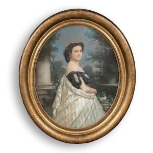 Joseph Gerotwohl (1829-1862), portrait d&#039;une &eacute;l&eacute;gante, pastel, XIXe