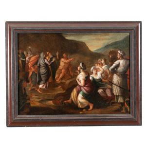 Ecole Flamande des XVIIe - XVIIIe , Scène biblique, huile sur toile, XVIIIe