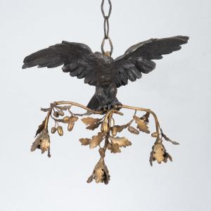 Lustre en bronze doré et à patine noire à décor d'un aigle, XIXe