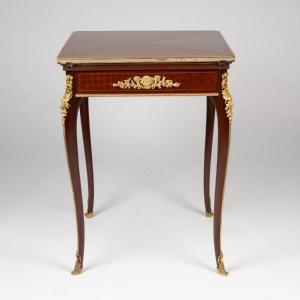 Mercier Frères, table à jeu en marqueterie et bronze doré de style Louis XV, XIXe