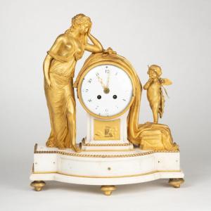 "venus And Cupid" Clock, In Marble And Gilded Bronze, 19th Century