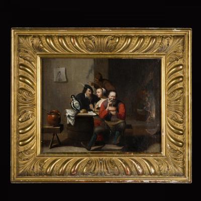 Huile sur toile "Le fumeur dans une taverne", Fin XVIIIe