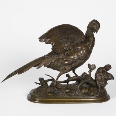 Paul Edouard Delabrierre (1829-1912) , Bronze, Poule faisane