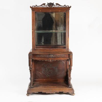 Maison Alphonse Giroux, cabinet vitrine en bois teinté sculpté au dragon, XIXe