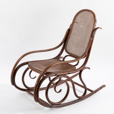 In The Style Of Thonet, Rocking-chair In Stained Bentwood, 20th Century