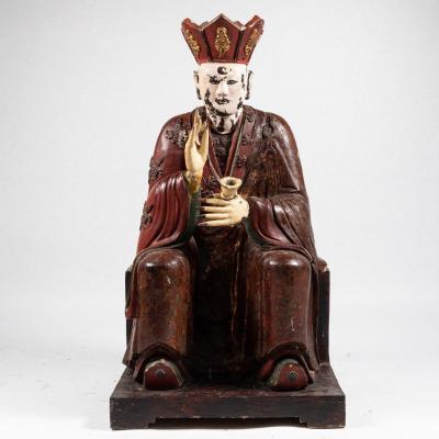 Dignitaire en bois sculpt&eacute; et laqu&eacute;, Vietnam, XVIIIe