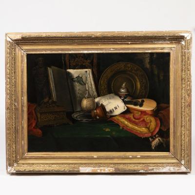 E.Didier (XIXe), Huile sur toile "Nature morte de l'amateur", XIXe