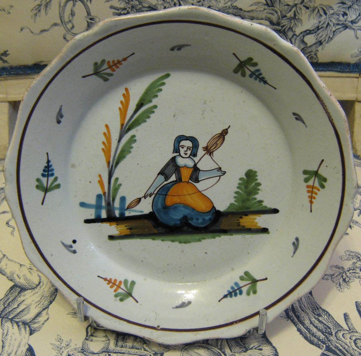 Earthenware Plate Auxerrois Work Of The Eighteenth End.