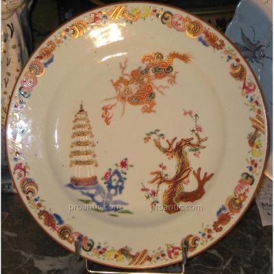 Plate Porcelain China Dite De La Compagnie Des Indes Eighteenth Time.