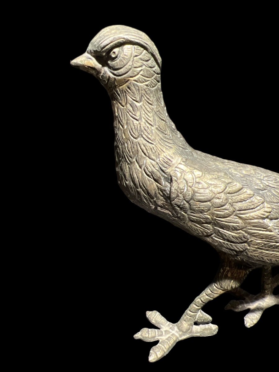 Decorative Figurine Of A Peacock In Silver Metal-photo-2