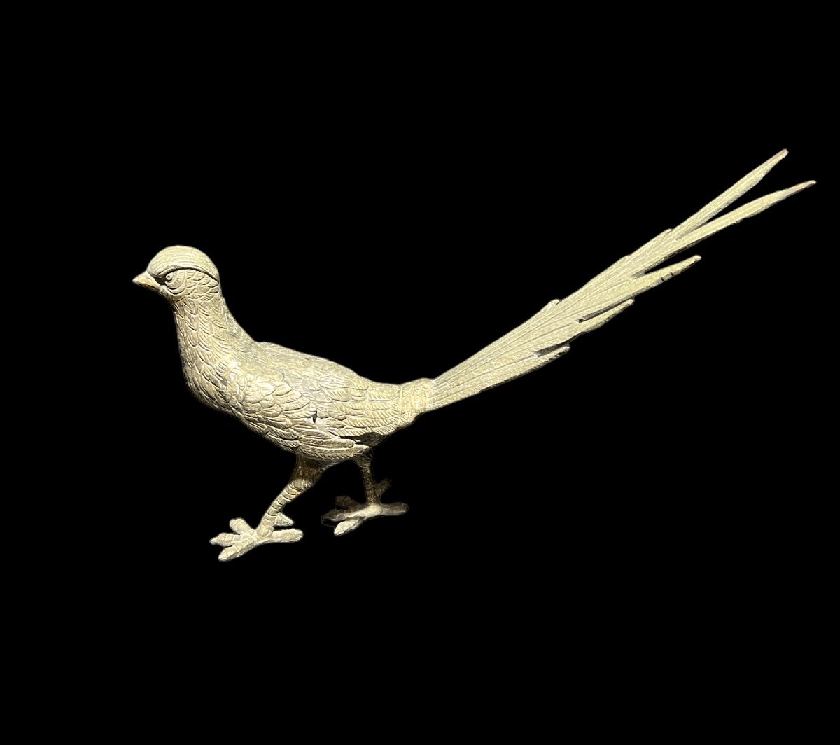 Decorative Figurine Of A Peacock In Silver Metal