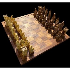 Imposing Chess Set Signed Cj On Many Pieces