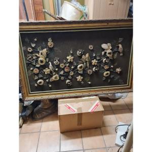 Tableau Fleurs Et Oiseaux En Coquillage