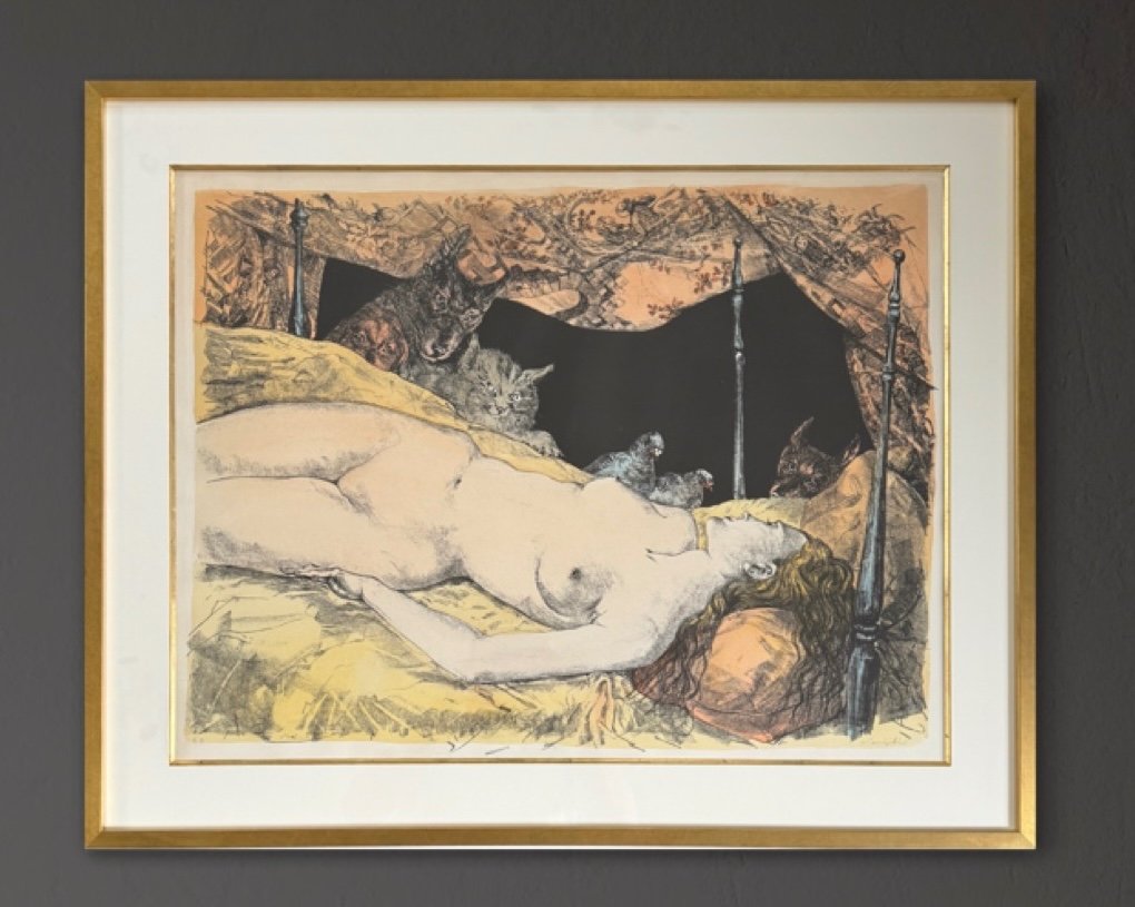 Léonard Tsuguharu Foujita Rare Color Lithograph "the Dream" Framed From 1947