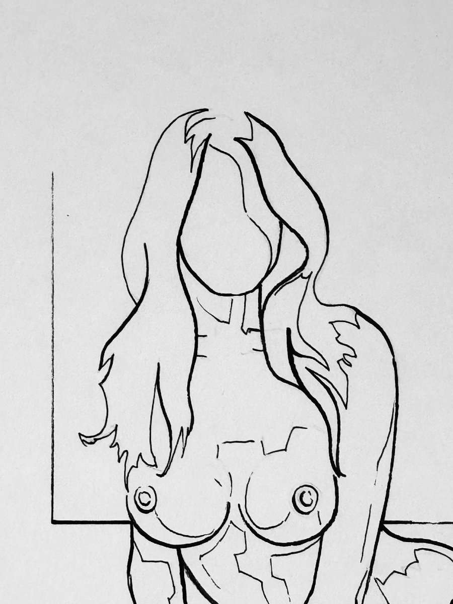 Beautiful Indian Ink Drawing Of A Nude Woman, By Eugène Eechaut 1928-2022-photo-2