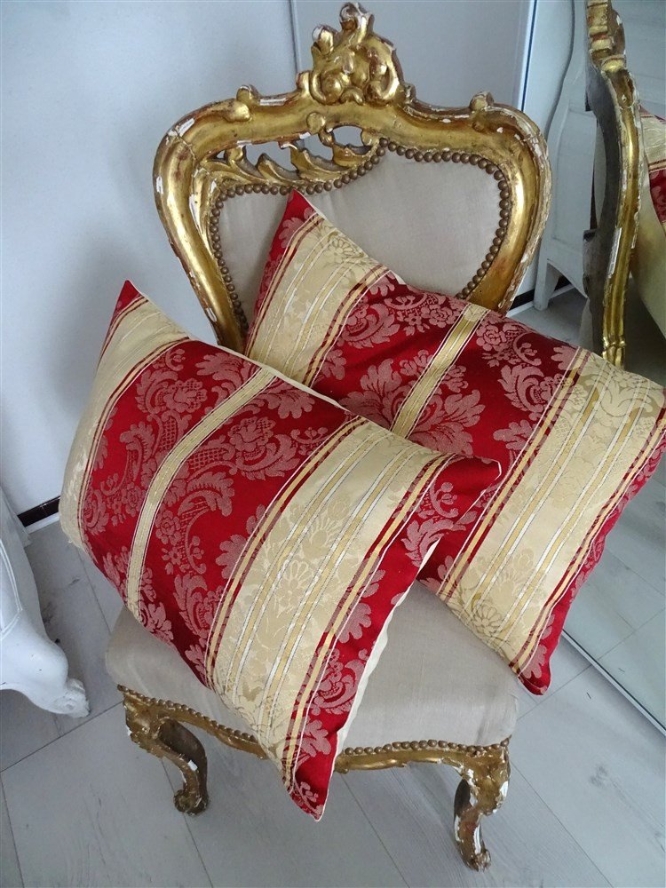 Elegant Pair Of XIX Silk Cushions With Baroque Decor 54 Cm X 38 Cm-photo-8