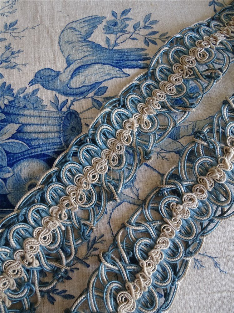Footage Of Nineteenth Trimmings Blue Lyonnaise Silk, Ivory, Cushions, Curtains-photo-1
