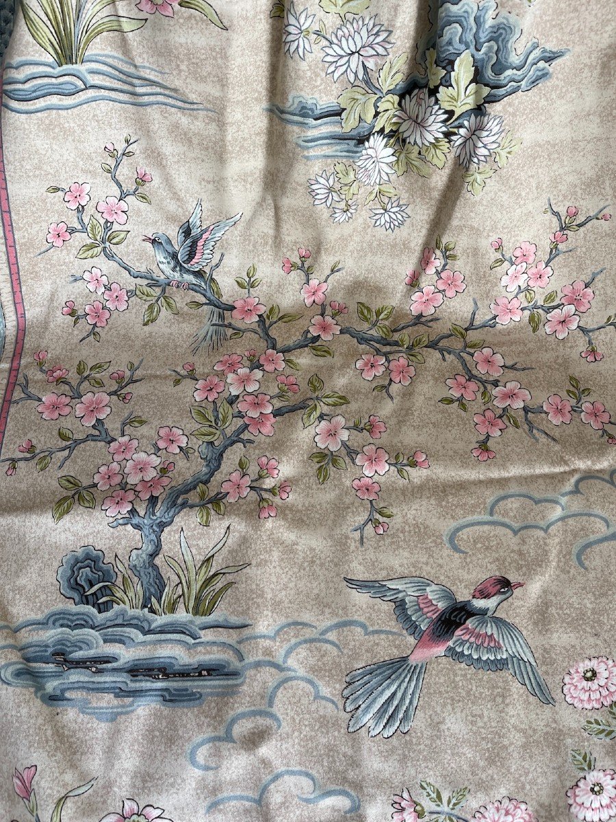 Paire De Charmants Rideaux En Chintz Au Décor Japonisant oiseaux  fleurs -photo-4