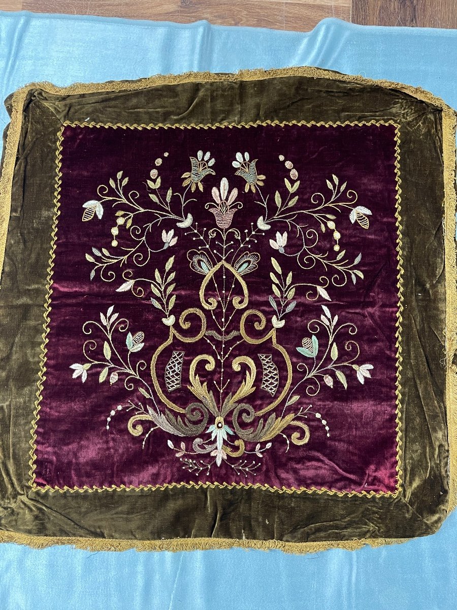 Embroidery On Silk Velvet 19th Century-photo-2