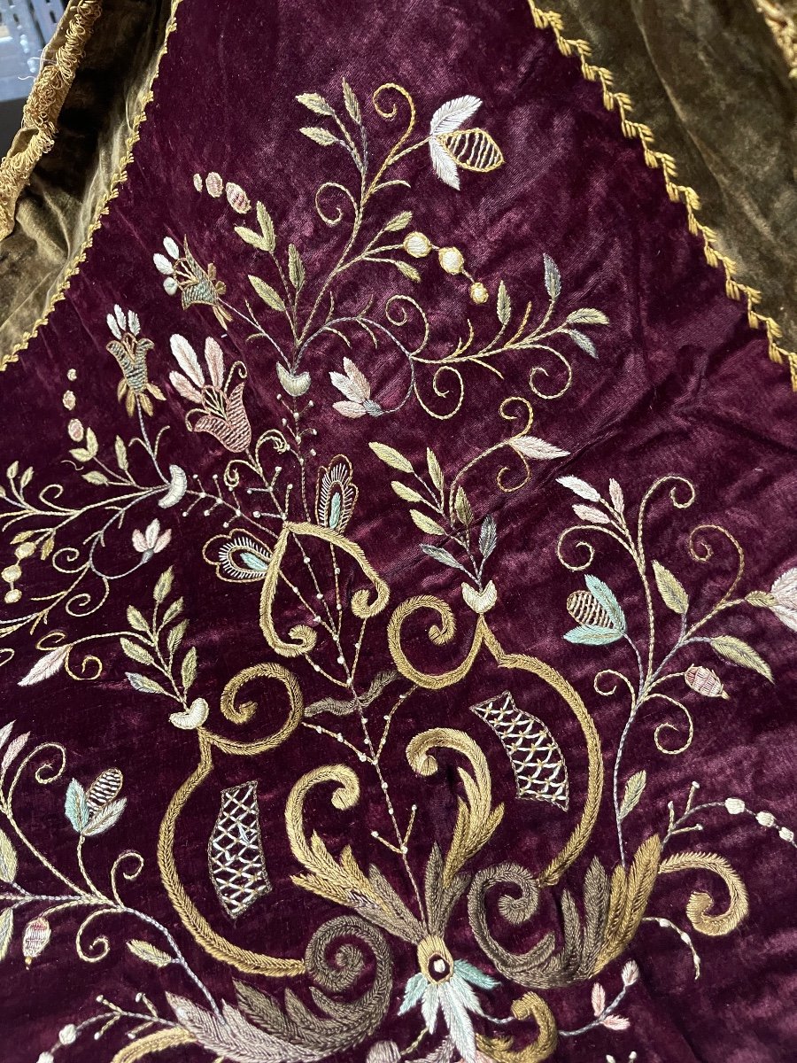 Embroidery On Silk Velvet 19th Century-photo-3