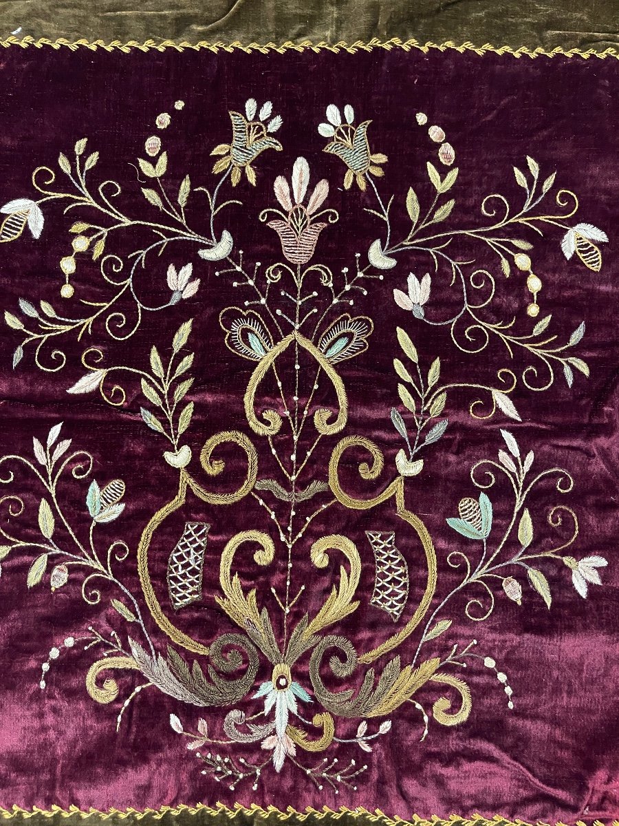 Embroidery On Silk Velvet 19th Century