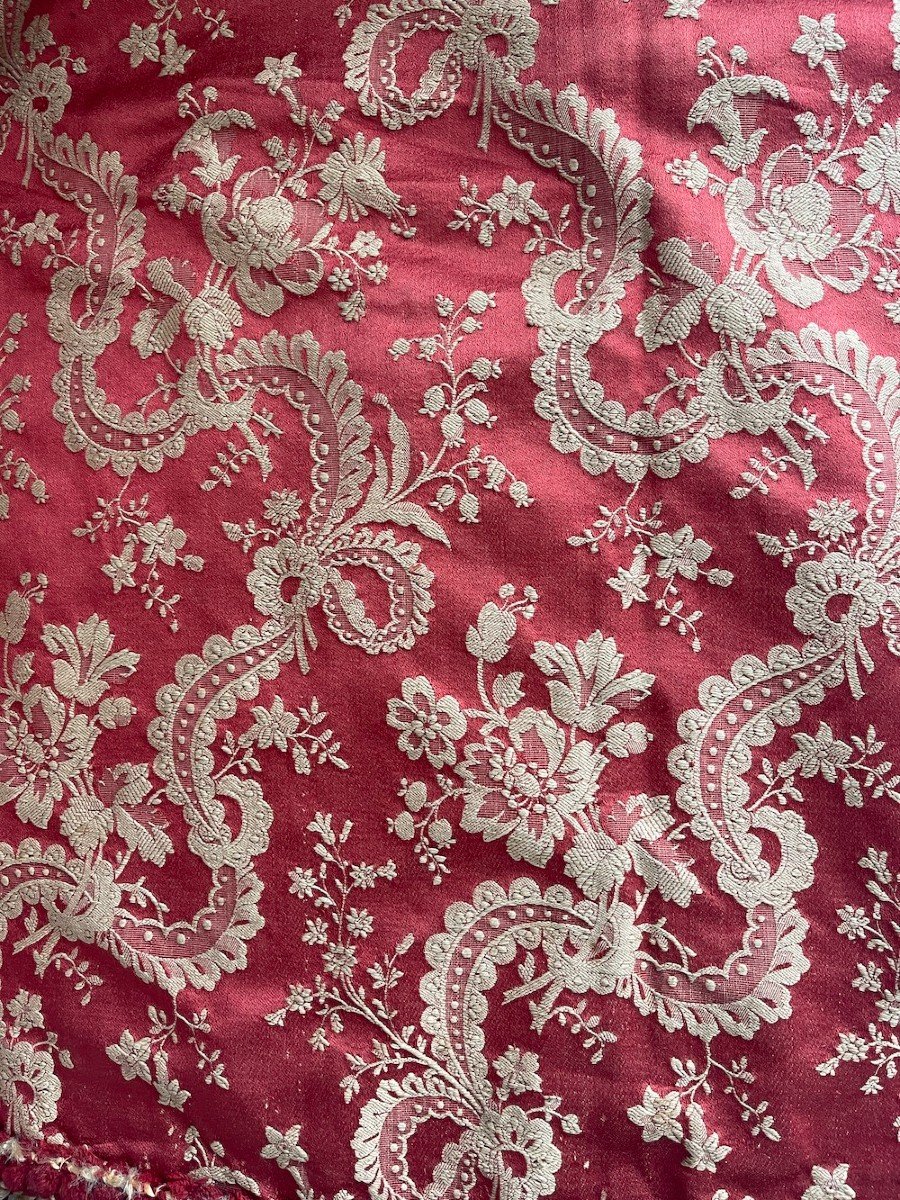 Pair Of 19th Century Hangings Silk And Linen Furnishing Fabric With Trimmings Braid-photo-3