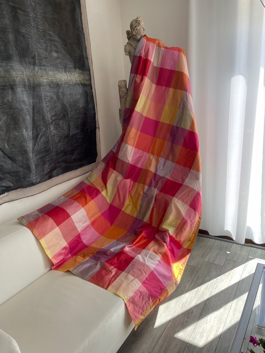 Pair Of Silk Curtains In Acid Colors -photo-3