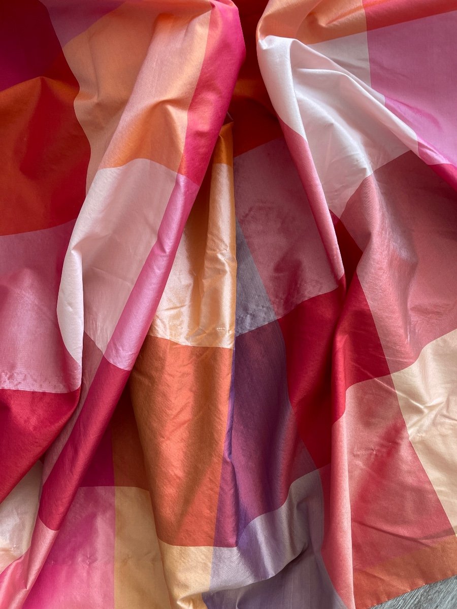 Pair Of Silk Curtains In Acid Colors 