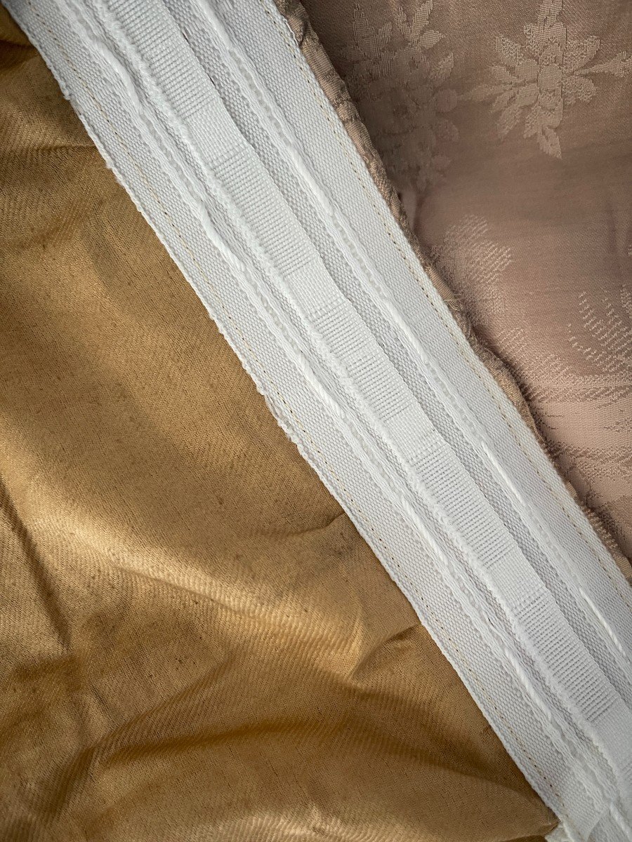 First Pair Of Lyonnaise Silk Hangings Louis XV Spirit Antique Iridescent Beige Silk Curtains-photo-5