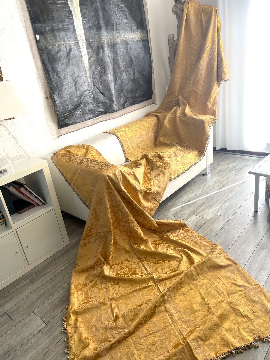 Pair Of Golden Color Silk Curtains-photo-3